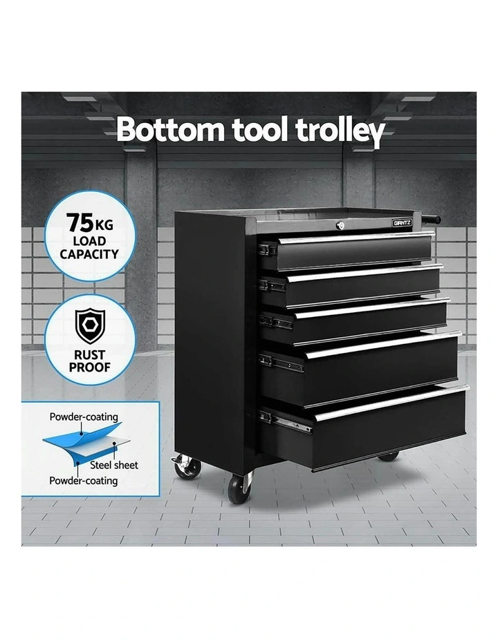 Drawers Tool Chest Trolley Toolbox 2-in-1 Storage 15 in Black image 6