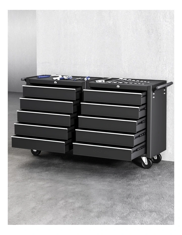 Tool Chest Trolley Toolbox Storage 10 Drawers in Black image 3