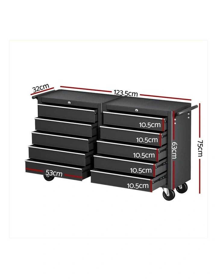 Tool Chest Trolley Toolbox Storage 10 Drawers in Black image 4