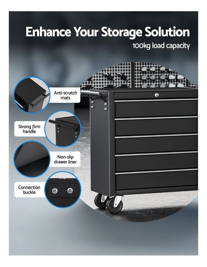 Tool Chest Trolley Toolbox Storage 10 Drawers in Black image 5