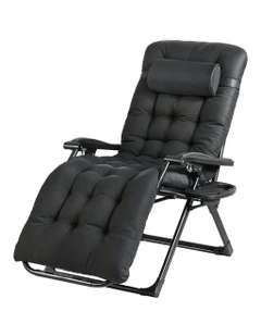 Sun Folding Camping Zero Gravity Lounger Chair in Black