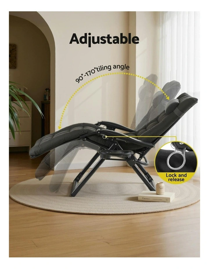 Sun Folding Camping Zero Gravity Lounger Chair in Black image 5