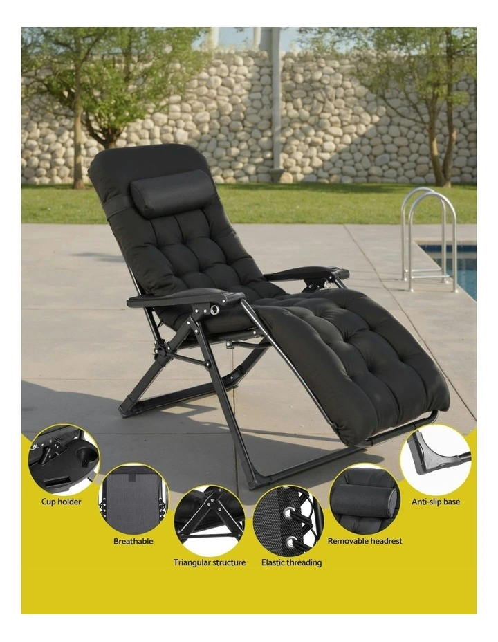 Sun Folding Camping Zero Gravity Lounger Chair in Black image 7