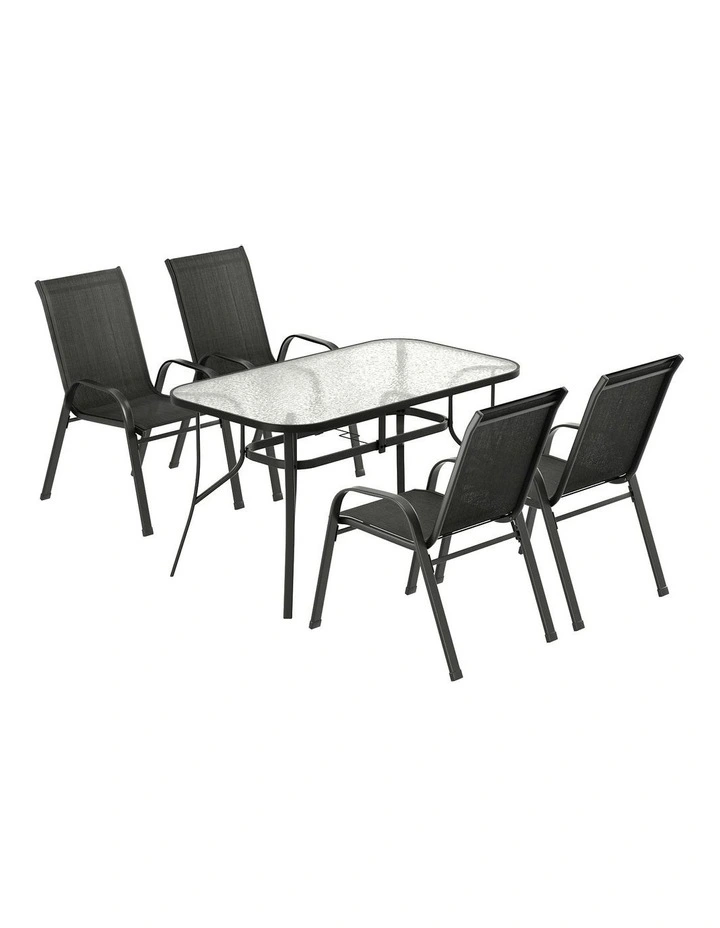 Outdoor Dining Set Table and Chairs Patio Furniture Bistro Set Garden 5 Pieces in Black image 2