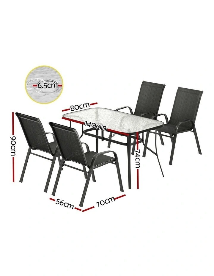 Outdoor Dining Set Table and Chairs Patio Furniture Bistro Set Garden 5 Pieces in Black image 4