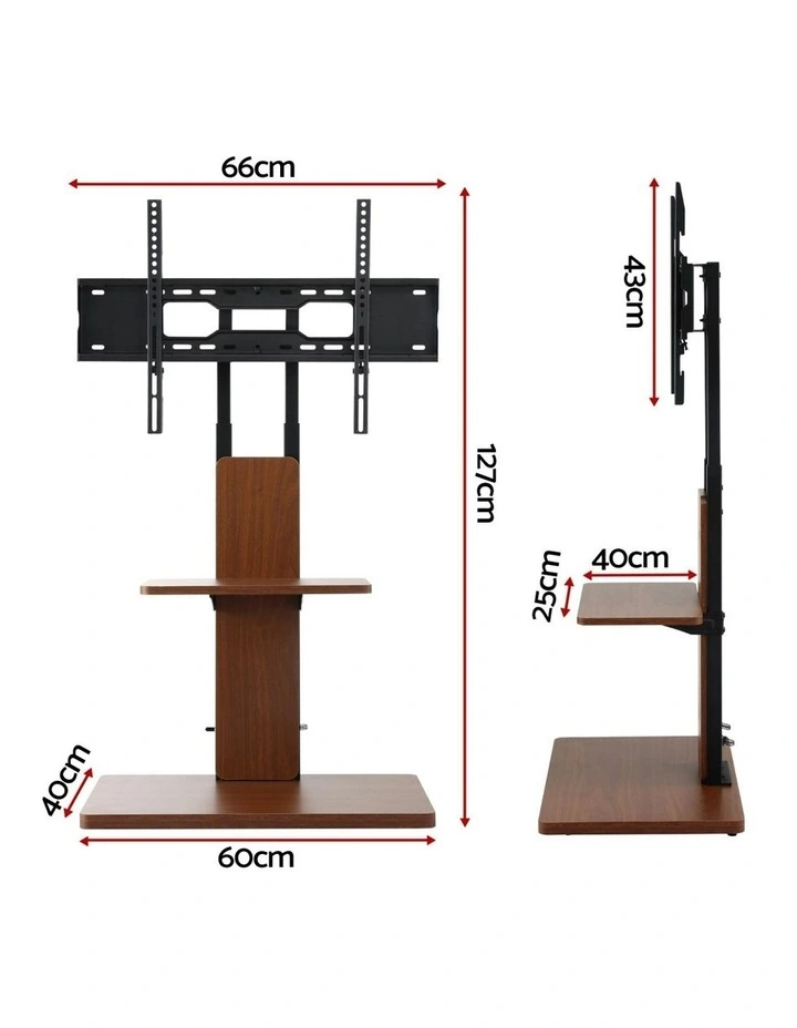 TV Stand 32-70 Height Adjustable Wooden Tray Swivel in Brown image 4