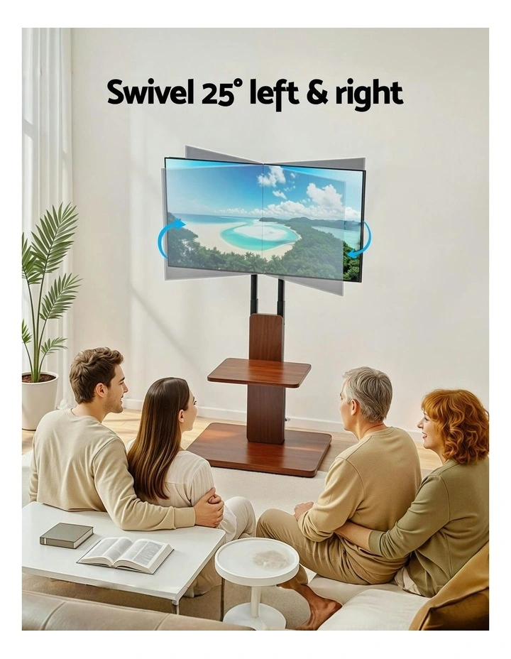 TV Stand 32-70 Height Adjustable Wooden Tray Swivel in Brown image 7