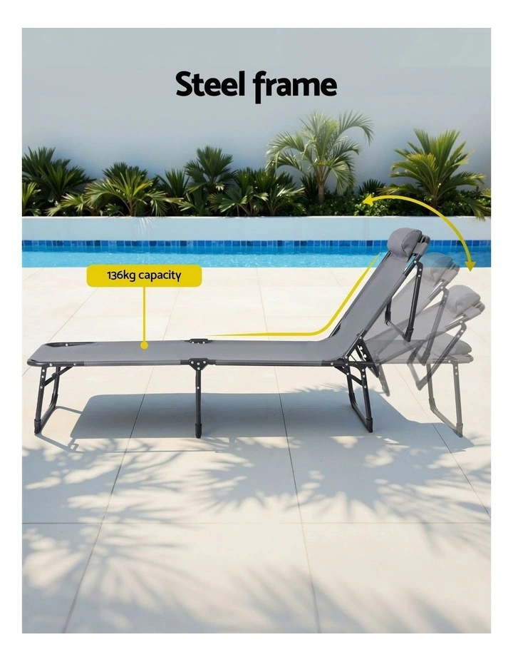 Sun Folding Lounge Beach Chair Patio in Grey image 6