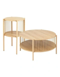 2-Tier Round Wood Coffee Table in Beige