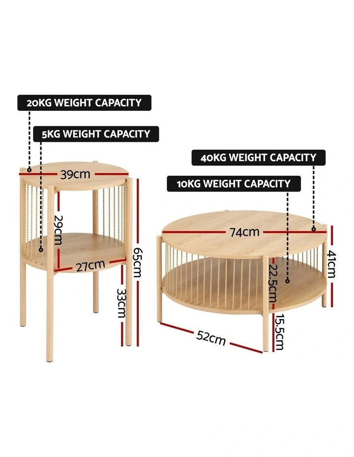2-Tier Round Wood Coffee Table in Beige image 4