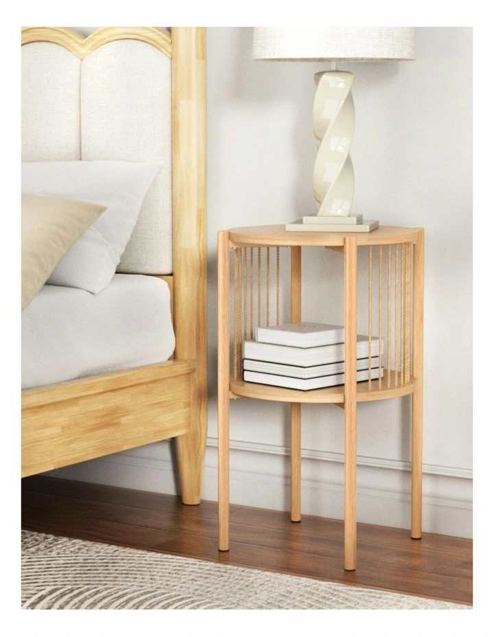 2-Tier Round Wood Coffee Table in Beige image 5