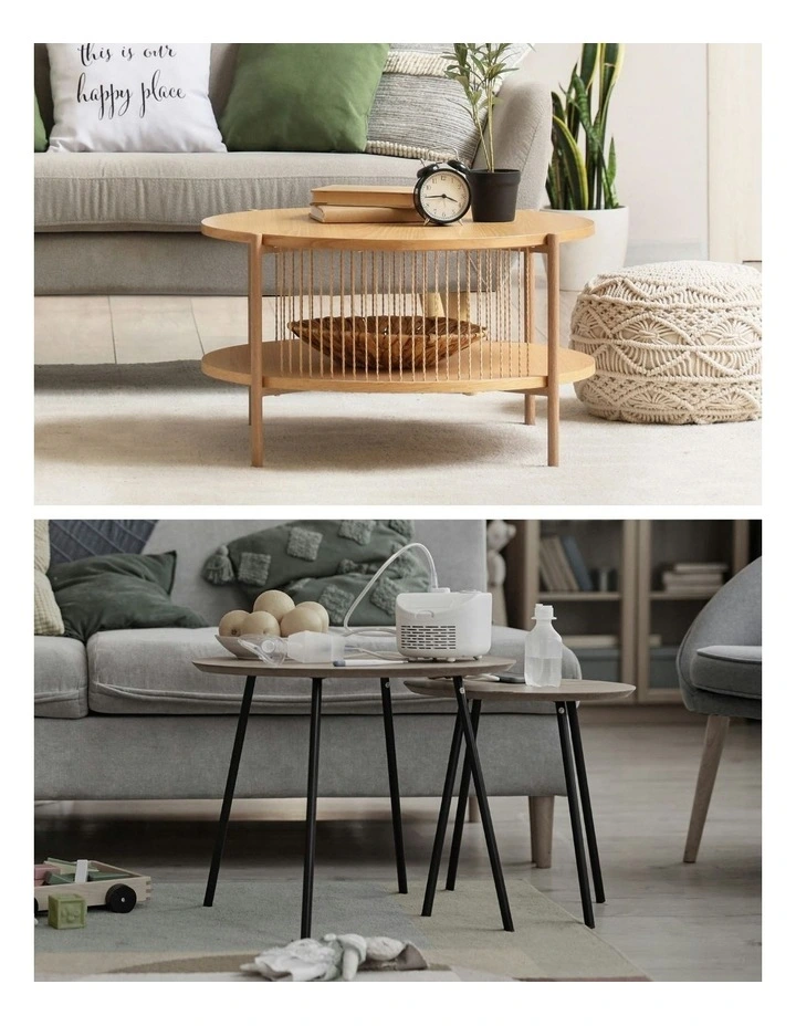 2-Tier Round Wood Coffee Table in Beige image 6