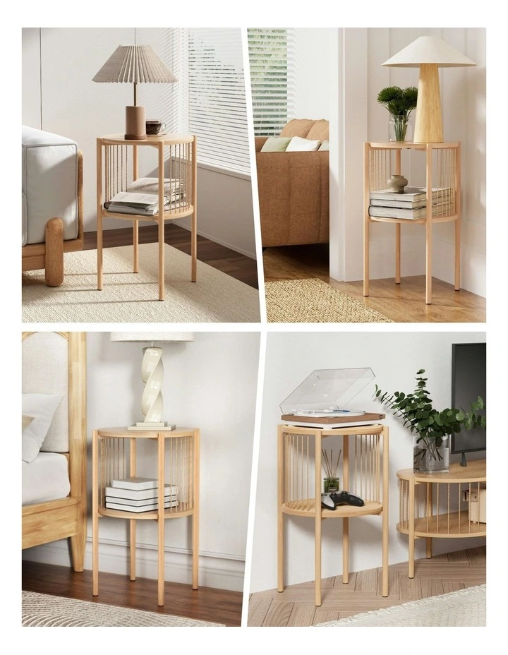 2-Tier Round Wood Coffee Table in Beige image 7