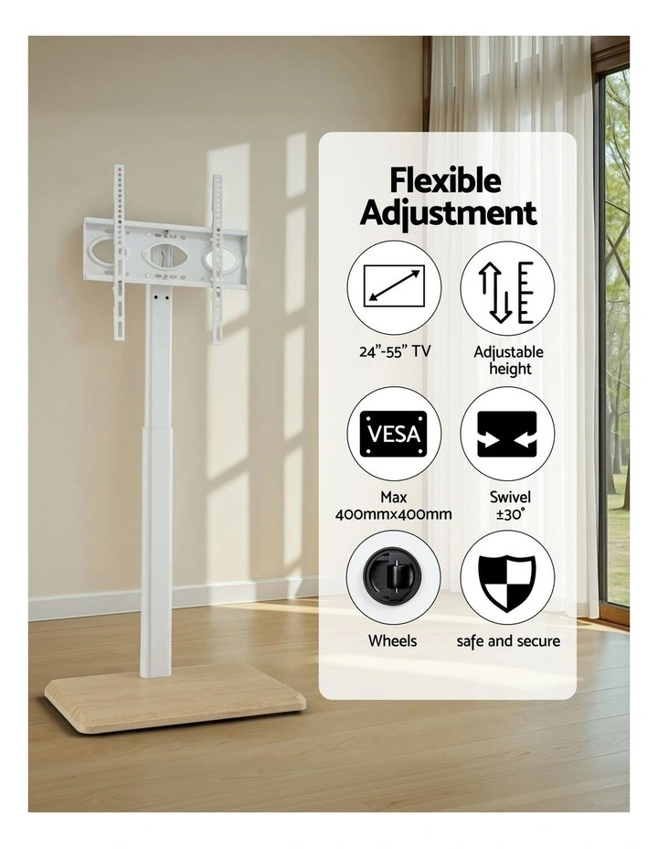 24-55'' Swivel Height Adjustable TV Stand in White image 4