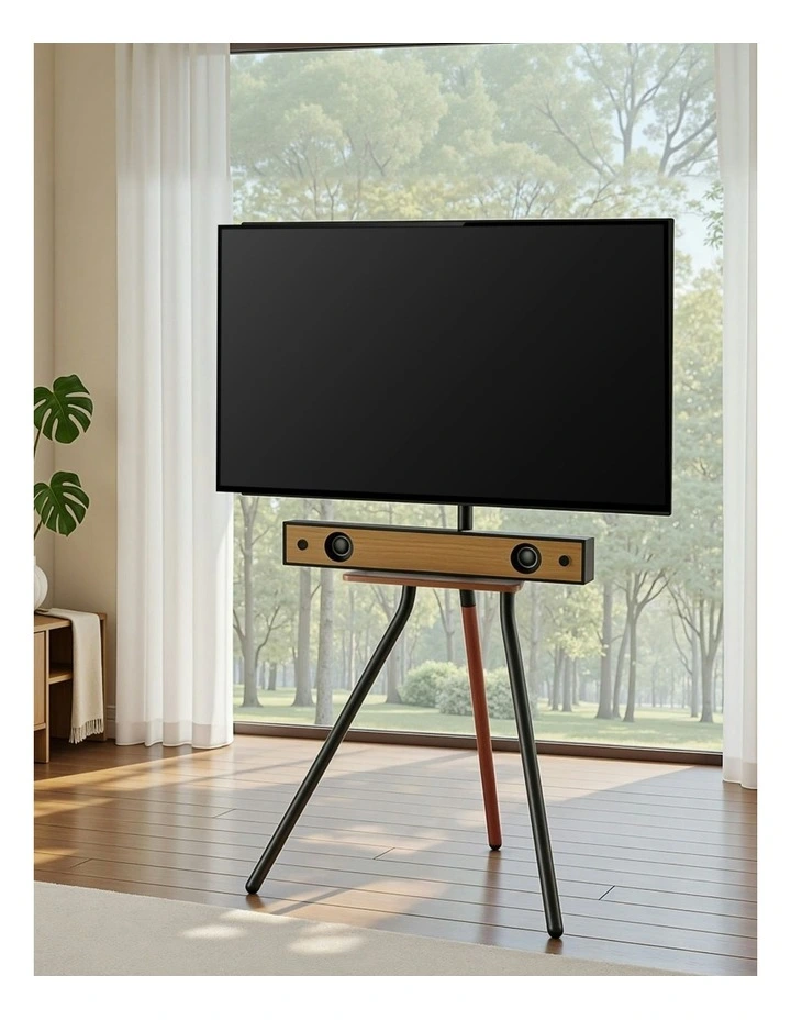 Wooden Tray 24-55 Swivel Height Adjustable Tv Stand in Black image 3