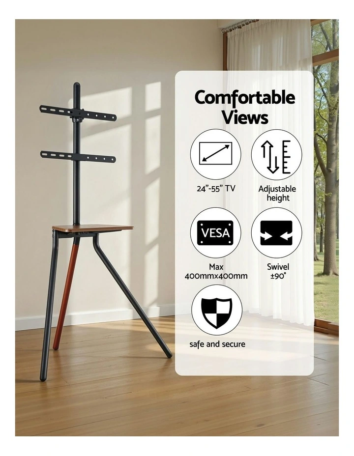 Wooden Tray 24-55 Swivel Height Adjustable Tv Stand in Black image 5