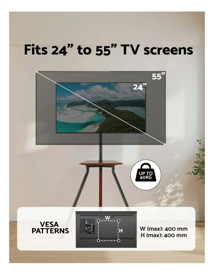 Wooden Tray 24-55 Swivel Height Adjustable Tv Stand in Black image 6