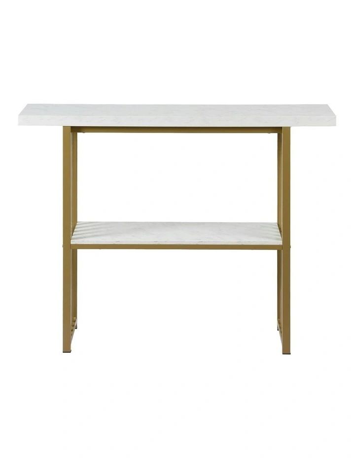 Marble Effect Console Table in White and Gold image 2