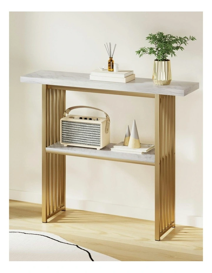 Marble Effect Console Table in White and Gold image 3
