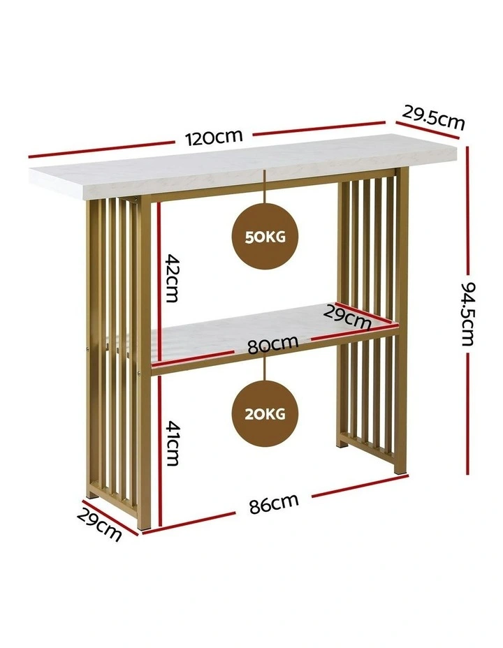 Marble Effect Console Table in White and Gold image 4