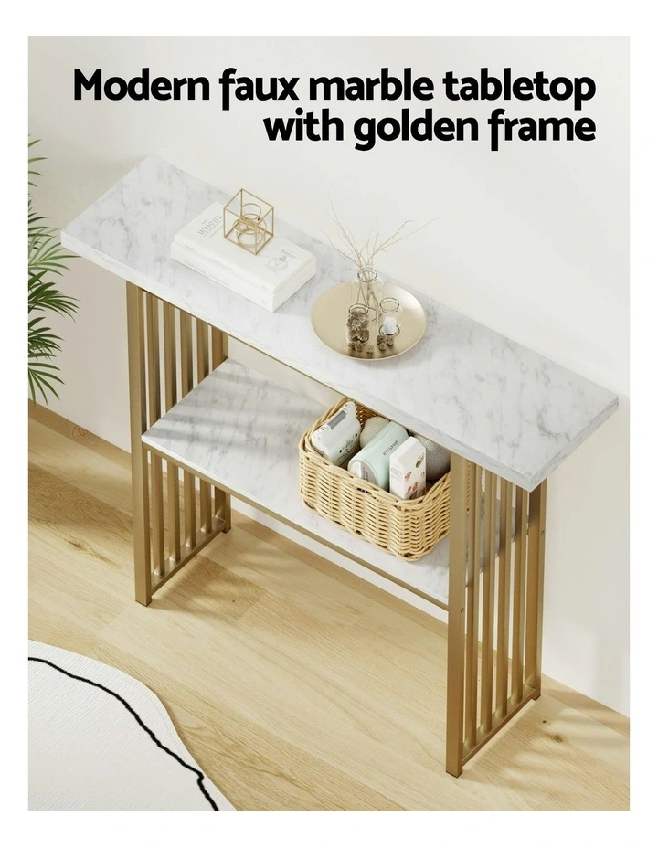 Marble Effect Console Table in White and Gold image 5