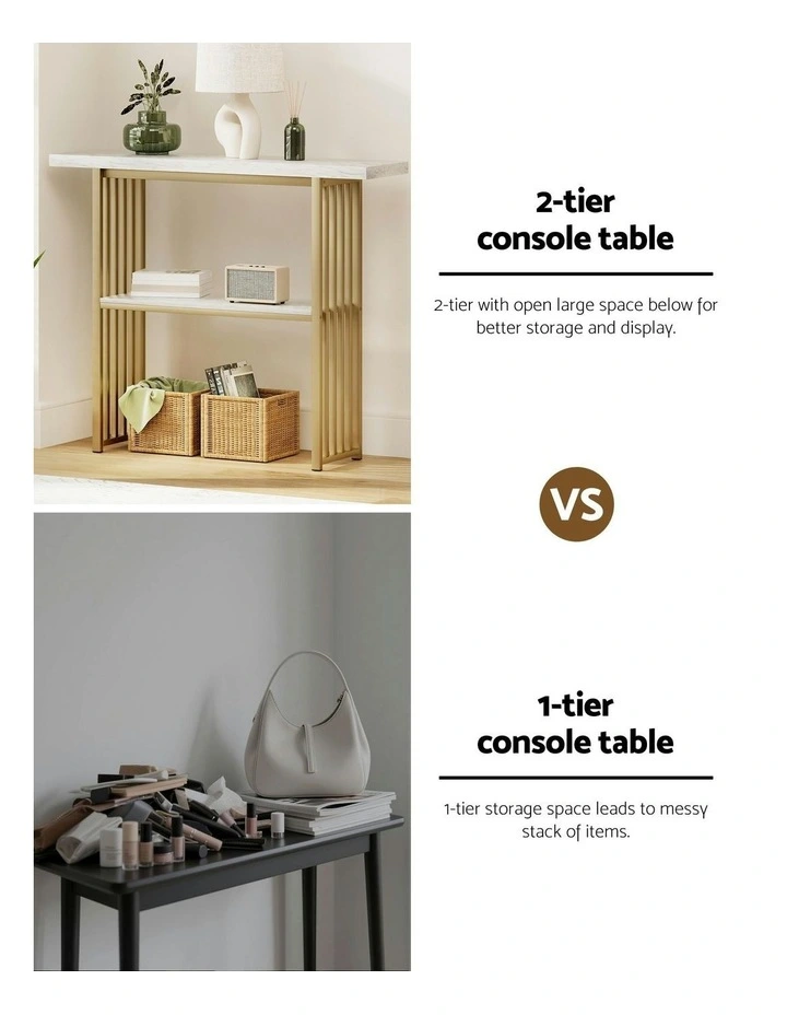 Marble Effect Console Table in White and Gold image 6