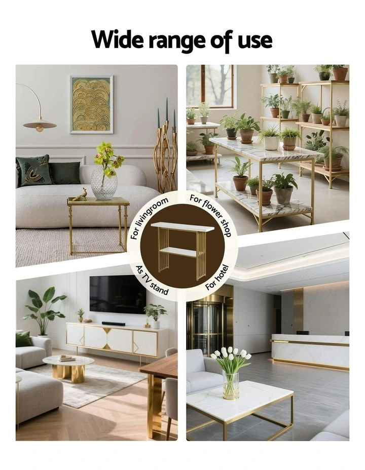 Marble Effect Console Table in White and Gold image 7