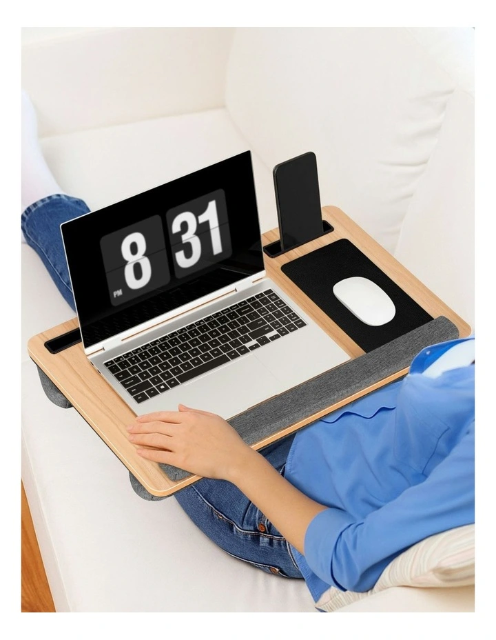 Portable with Wrist-rest Phone Slot Mouse Pad Laptop Desk 55cm in Brown image 3