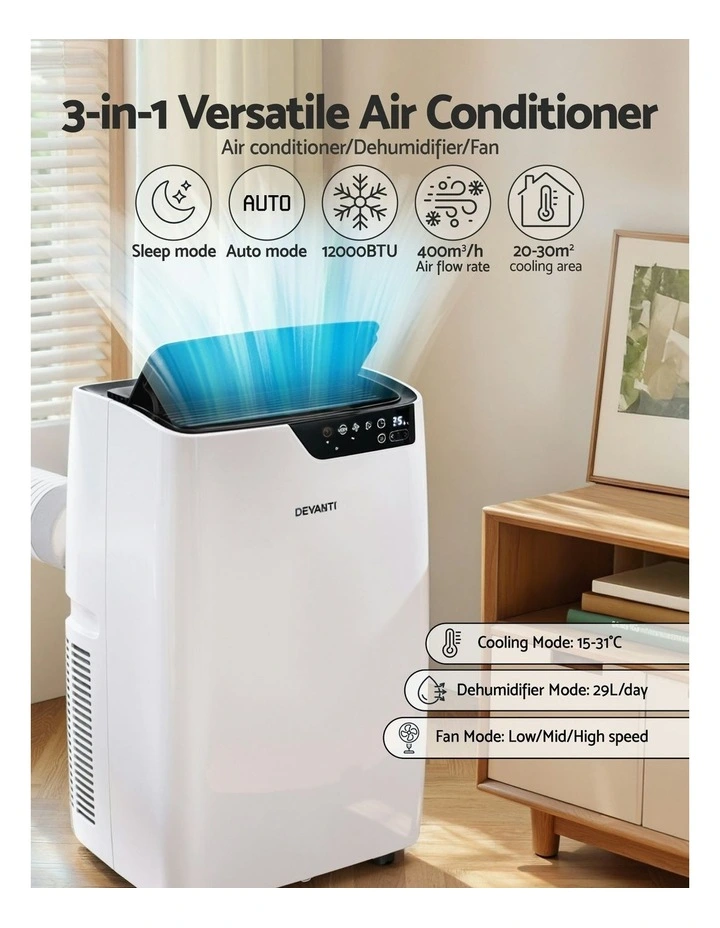 Devanti Portable Air Conditioner Dehumidifier Fan 12000BTU in White image 5