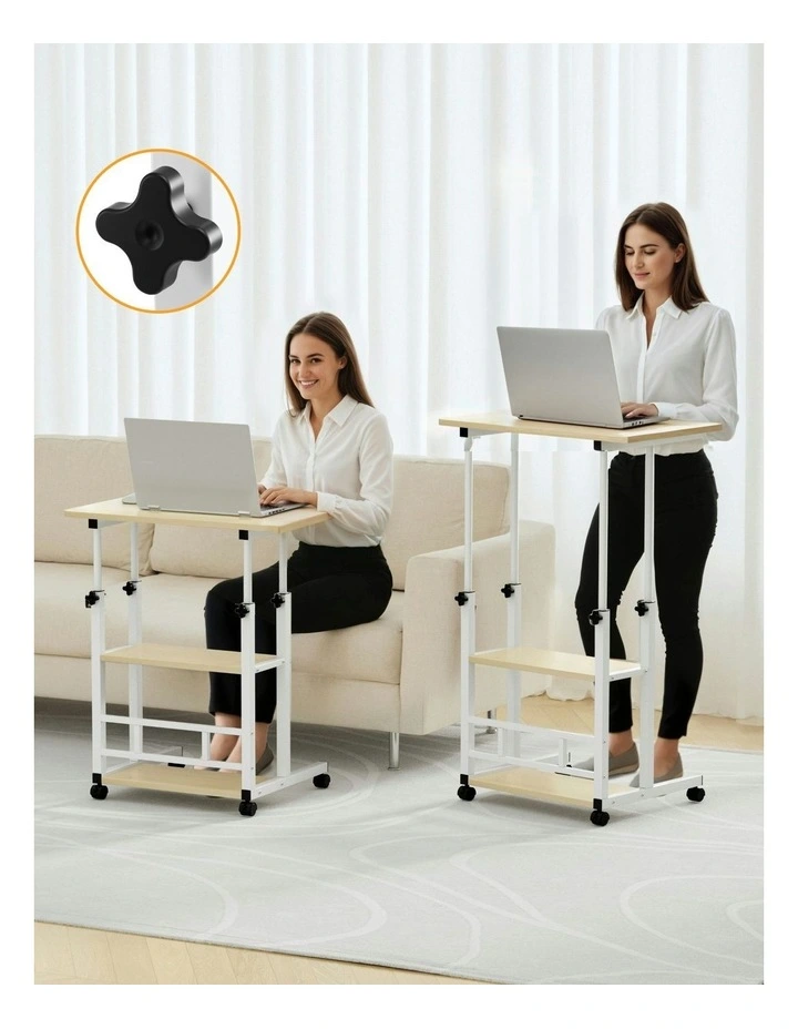 Height Adjustable Mobile Workstation Computer Desks 60cm in Brown image 6