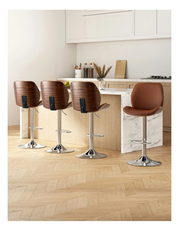 Leather Bentwood Bar Stools Set in Brown image 3