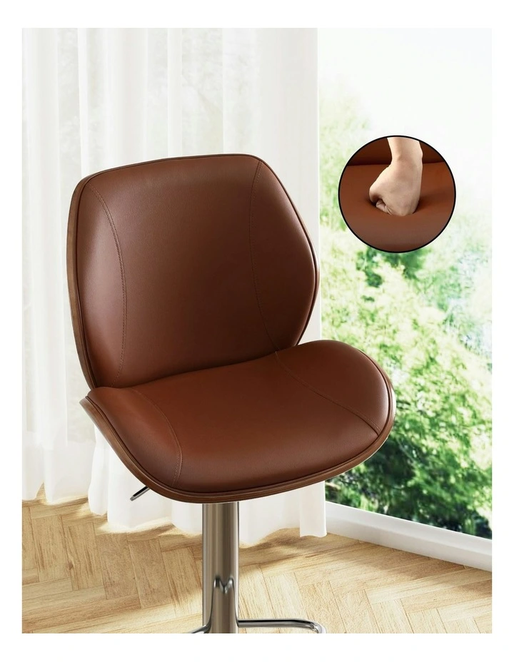 Leather Bentwood Bar Stools Set in Brown image 6