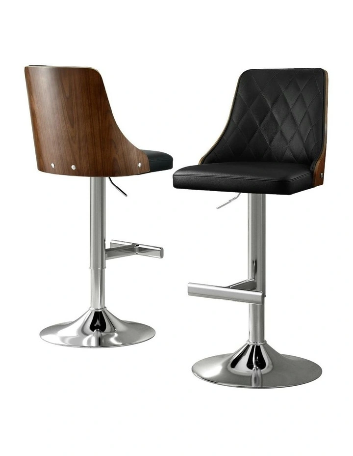 Swivel Adjustable Bar Stool Leather in Black image 1