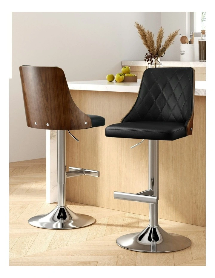 Swivel Adjustable Bar Stool Leather in Black image 3