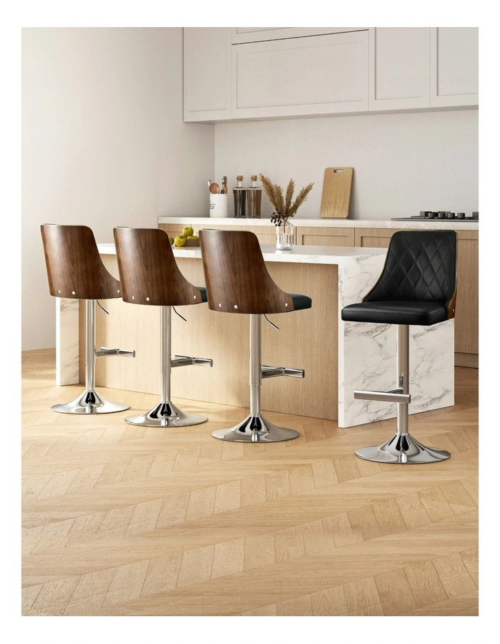 Swivel Adjustable Leather Bar Stool in Black image 3