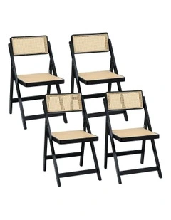 Wooden Rattan Foldable Dining Chairs in Black