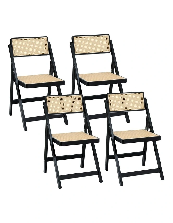 Wooden Rattan Foldable Dining Chairs in Black image 1