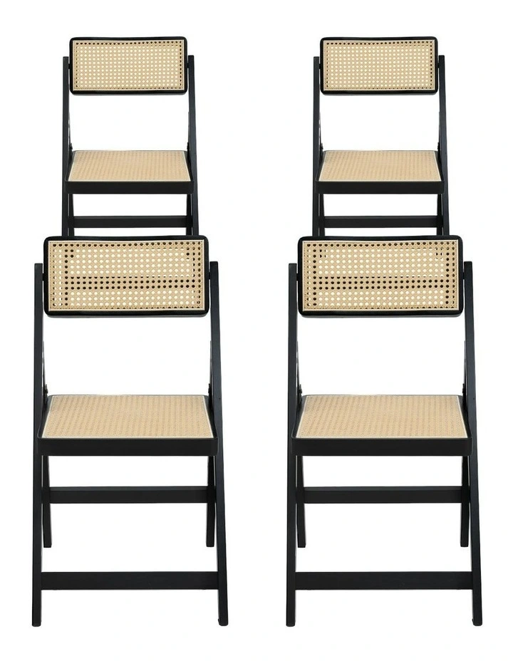 Wooden Rattan Foldable Dining Chairs in Black image 2