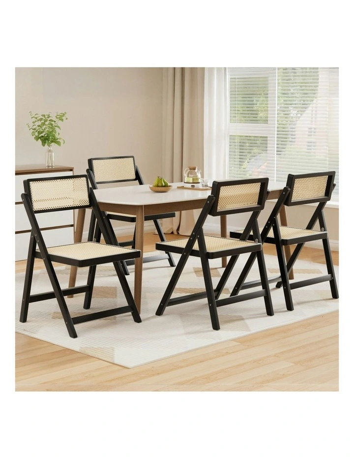 Wooden Rattan Foldable Dining Chairs in Black image 3