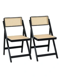 Wooden Rattan Foldable Dining Chairs in Black