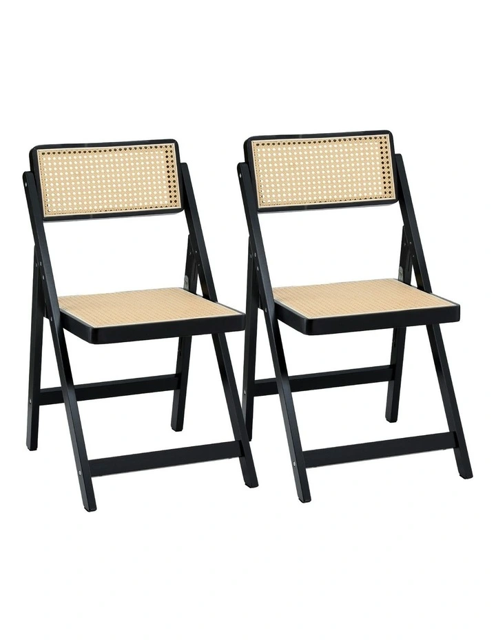 Wooden Rattan Foldable Dining Chairs in Black image 1