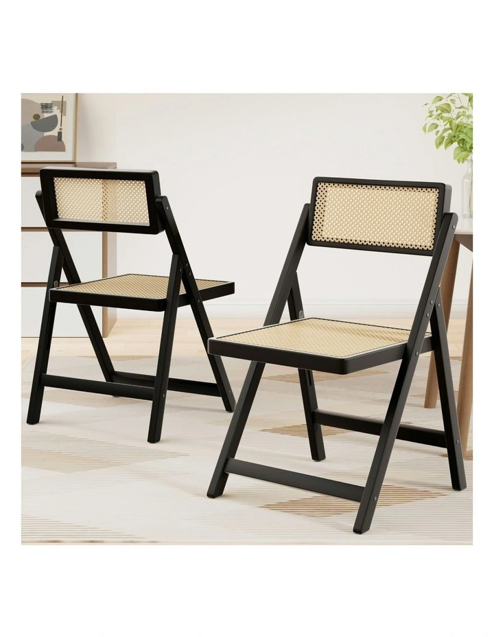 Wooden Rattan Foldable Dining Chairs in Black image 3