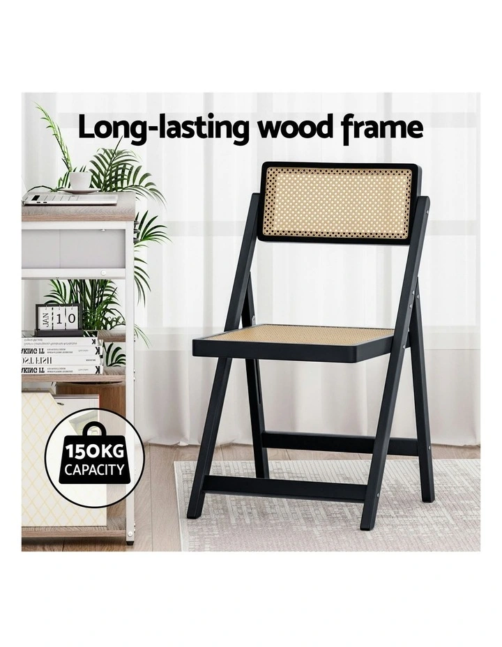 Wooden Rattan Foldable Dining Chairs in Black image 6