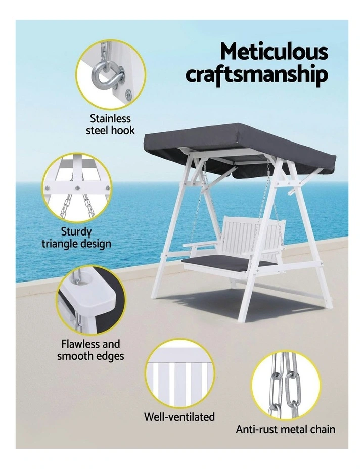 Canopy Outdoor Wooden Swing Chair 3 Seater in White image 6