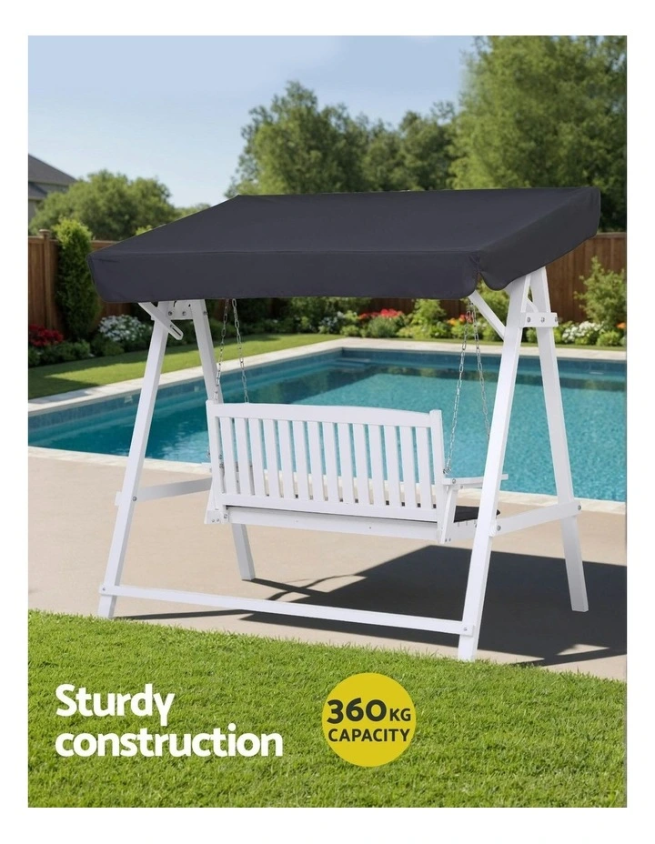 Canopy Outdoor Wooden Swing Chair 3 Seater in White image 7