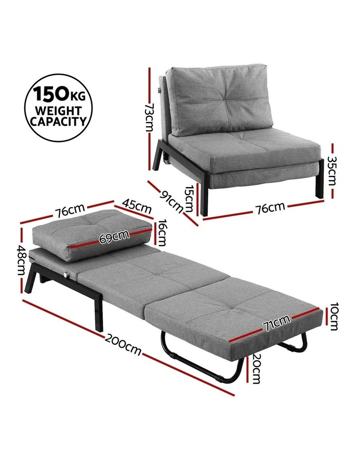 Convertible Couch Recliner Lounge Chair Sofa Bed in Grey image 4