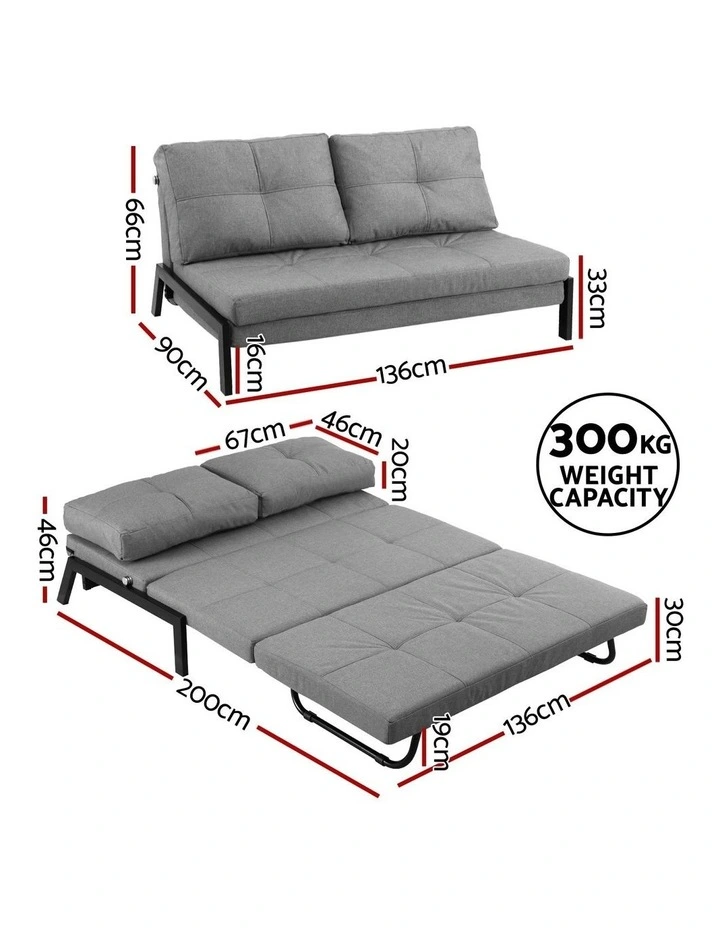 2 Seater Folding Convertible Sofa Bed in Grey image 4