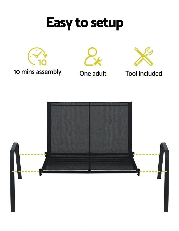 Garden Bench Seat Steel Outdoor Patio Park Lounge Backyard Chair in Black image 7