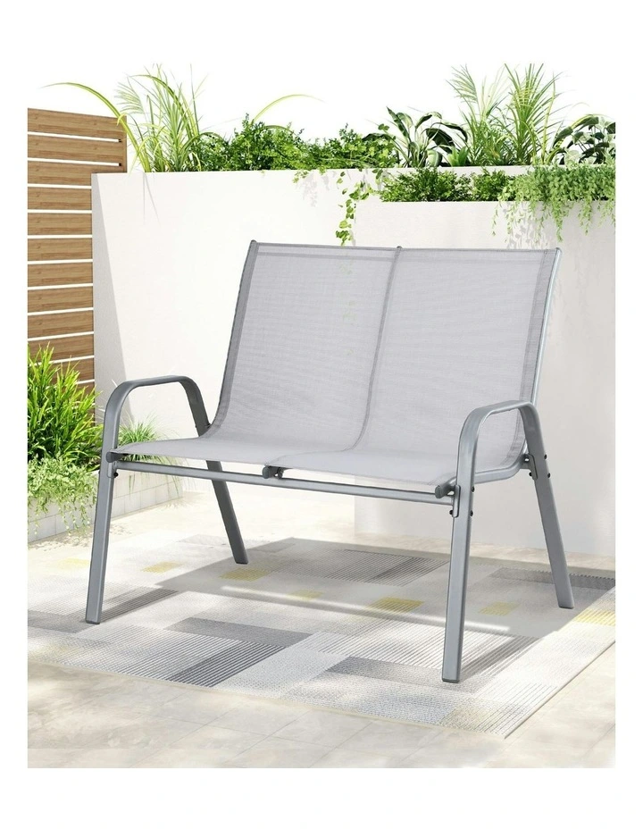 Garden Bench Seat Steel Outdoor Patio Park Lounge Backyard Chair in Grey image 2
