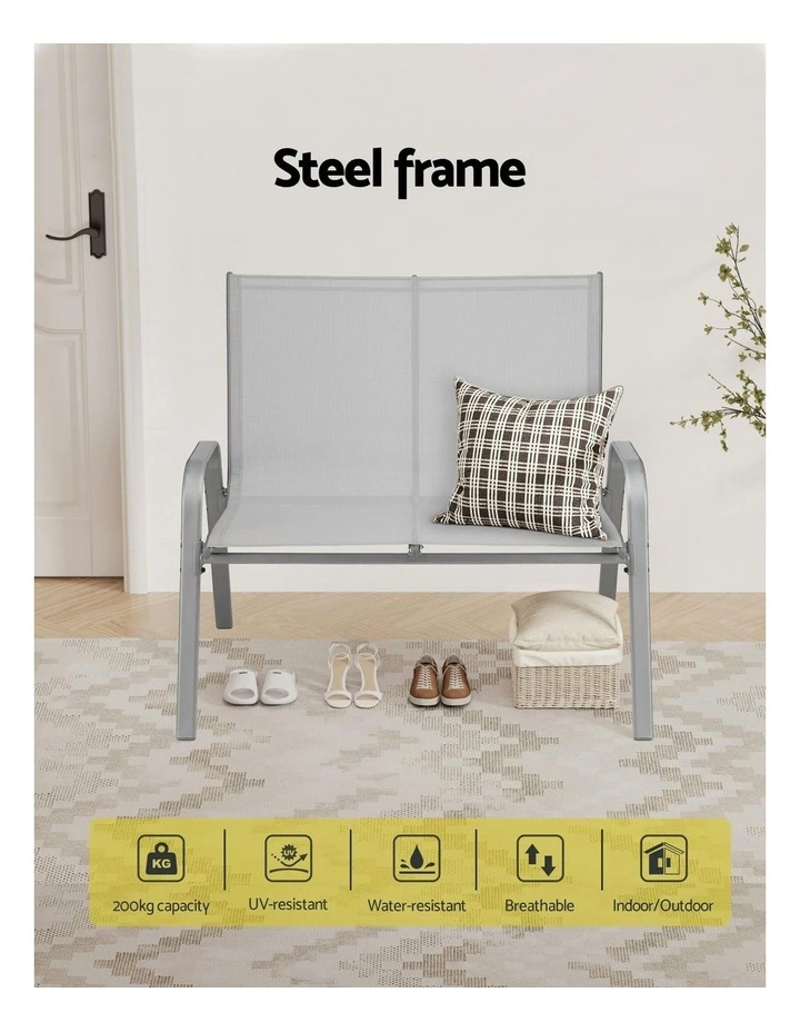 Garden Bench Seat Steel Outdoor Patio Park Lounge Backyard Chair in Grey image 4